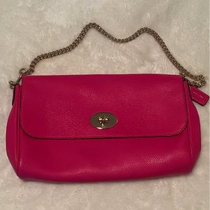 Authentic ✨Pink✨ Leather Coach Mini Bag 💕Gold Chain Strap